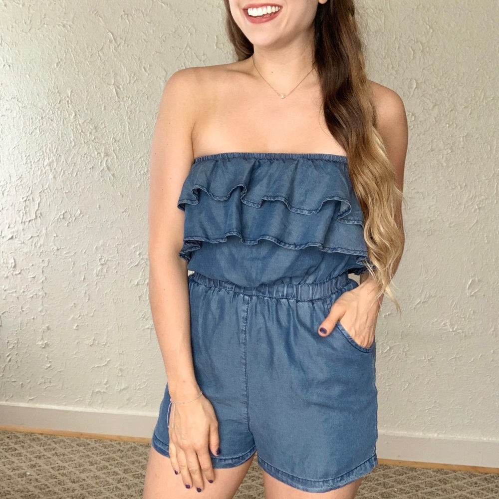 Summer Denim Romper NWT from Francesca’s Blue Rain